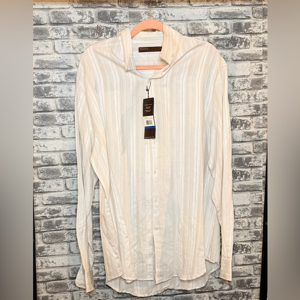 Perry Ellis Men's Beige Striped Button Down Shirt